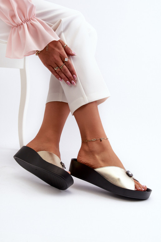 Leren pantoffels Dames met ornamenten gouden kleur S.Barski KV27-027