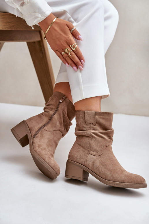 opInarmen Dameslaarzen Met een geplooid bovenInerk Op een lage hak beige Zinanya