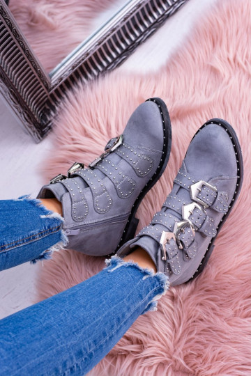 Lu Boo grijs Laarzen Virginia Rock Star met klinknagels met gespen van suède 2