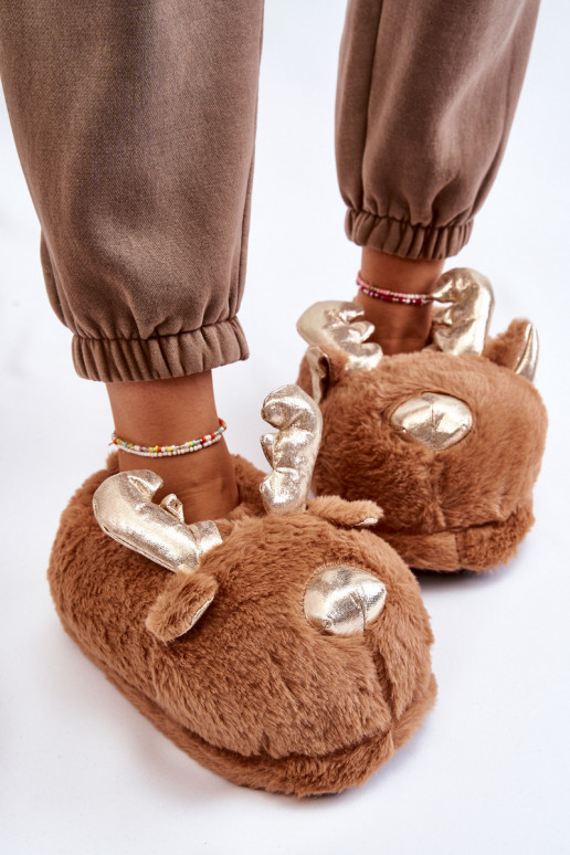 Dames met bont Persistent model slippers Rendieren bruine kleur Comet