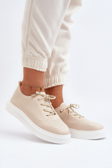 Casual schoenen Unassemia met ajour elementen in zandkleur 2