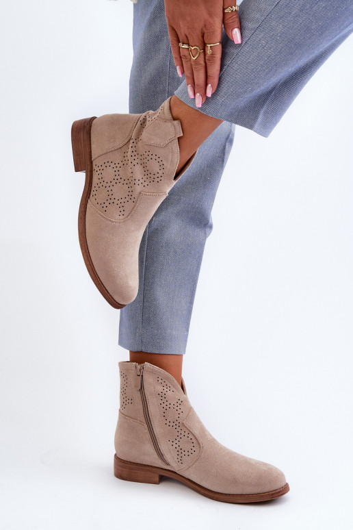 OpengeInerkte laarzen Dames met brede hakken ivoor S.Barski HY66-151