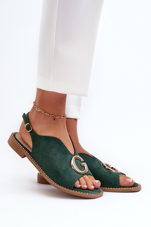Elegante stijl Dames sandalen met ornamenten van eco-suèdeoIne S.Barski KV27-058 groene kleur