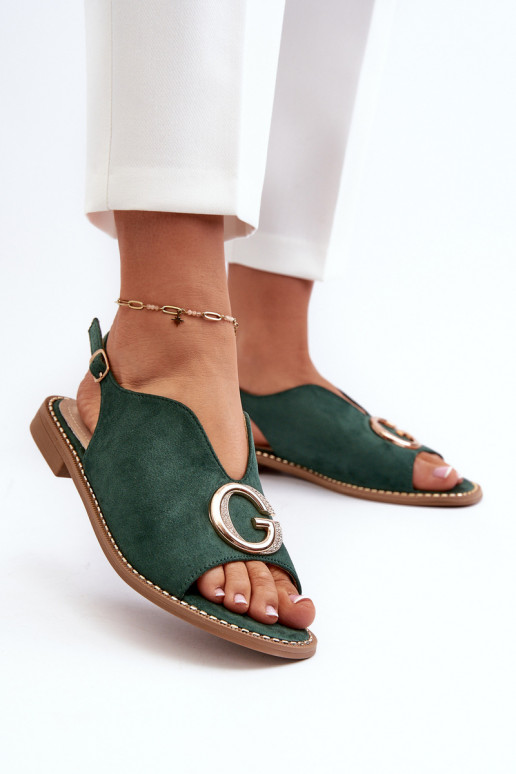 Elegante stijl Dames sandalen met ornamenten van eco-suèdeoIne S.Barski KV27-058 groene kleur