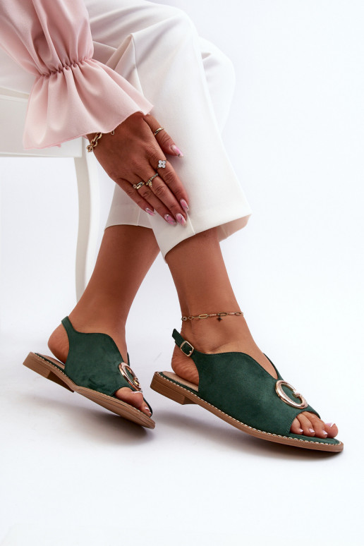 Elegante stijl Dames sandalen met ornamenten van eco-suèdeoIne S.Barski KV27-058 groene kleur