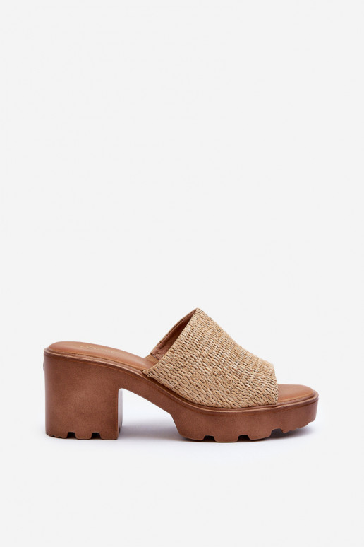 Damespantoffels z Plecionką met hakken beige Titantha