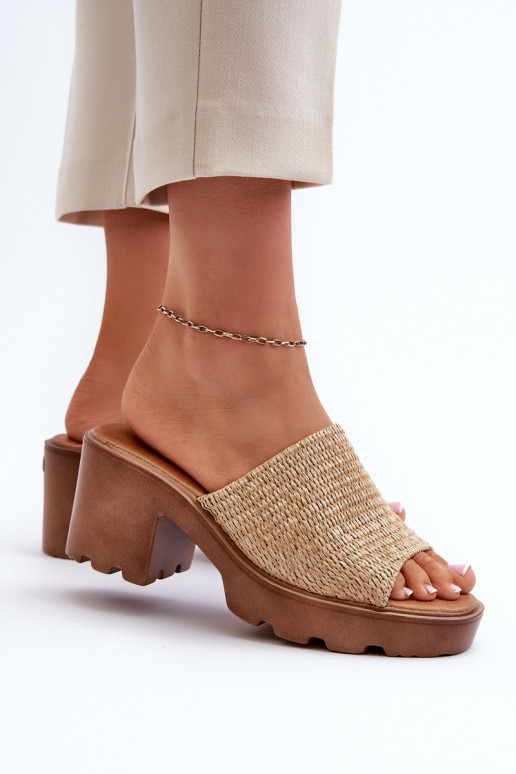 Damespantoffels z Plecionką met hakken beige Titantha