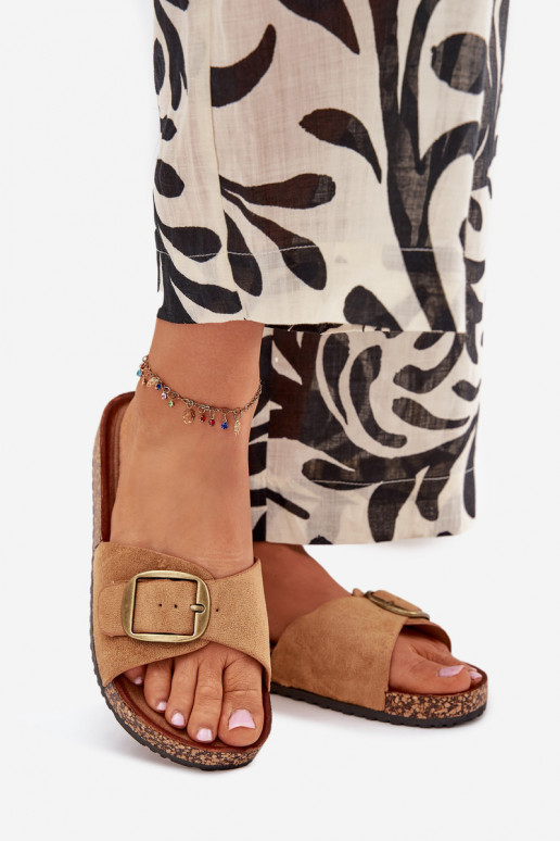 Damespantoffels met gespen met platform bruine kleur Zavira