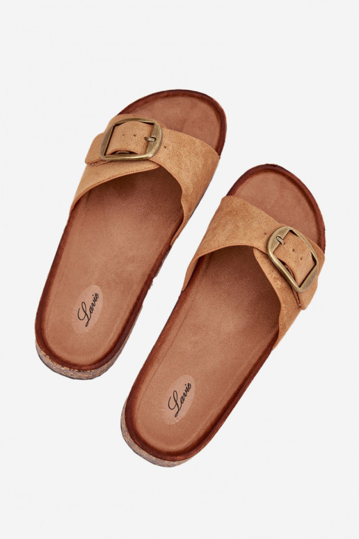 Damespantoffels met gespen met platform bruine kleur Zavira