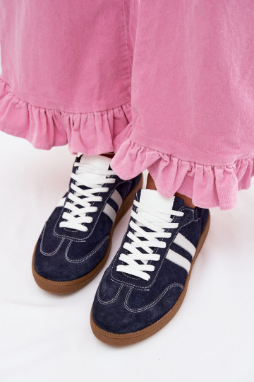 Dames lage sneakers Zazoo N1068 van suède in donkerblauwe kleur