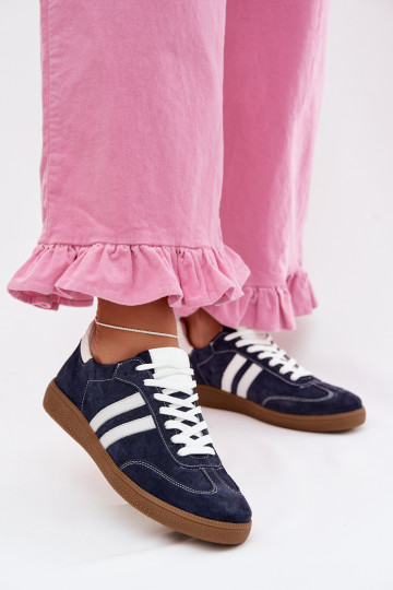 Dames lage sneakers Zazoo N1068 van suède in donkerblauwe kleur 2