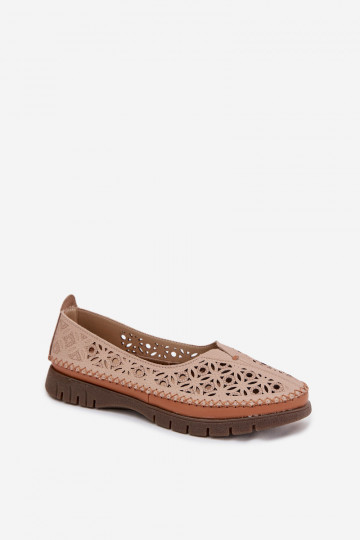Ażurowe damesballetschoenen van natuurlijk leer Sergio Leone SP-006 roze 2