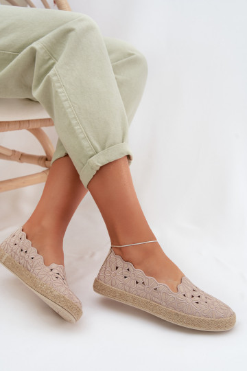 Espadrilles met ażurowe elementen en bloemenmotieven in zandkleur Merivelle