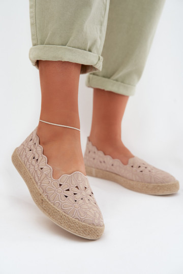 Espadrilles met ażurowe elementen en bloemenmotieven in zandkleur Merivelle 2