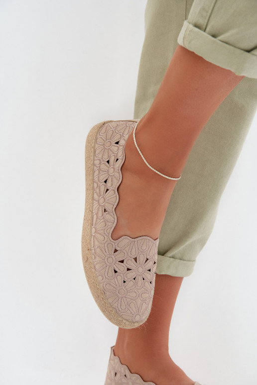 Espadrilles met elementen van opengeInerkt met bloemen beige Merivelle