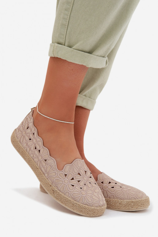 Espadrilles met elementen van opengeInerkt met bloemen beige Merivelle