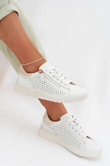 Leer schoenen Sneakers model schoenen Dames met ritssluitingen INit-gouden kleur Kalorinne