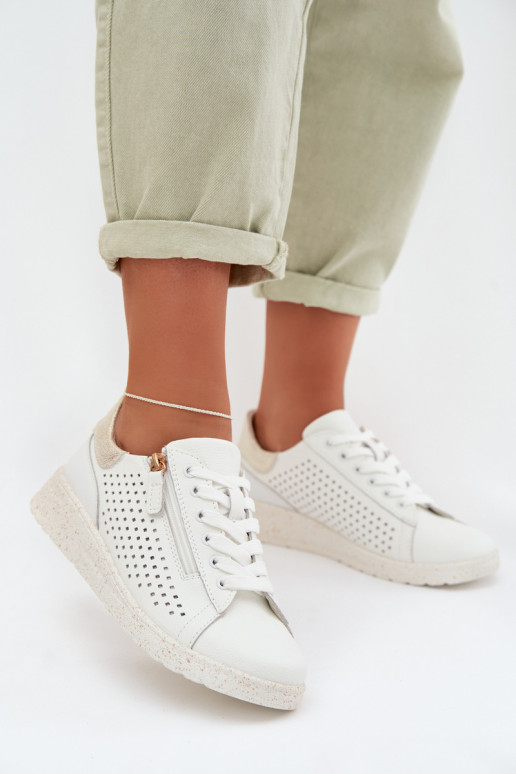 Leer schoenen Sneakers model schoenen Dames met ritssluitingen INit-gouden kleur Kalorinne