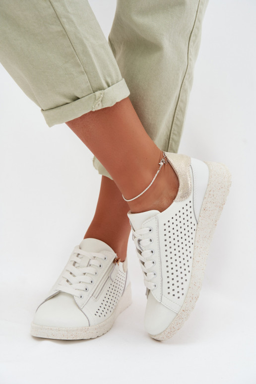 Leer schoenen Sneakers model schoenen Dames met ritssluitingen INit-gouden kleur Kalorinne