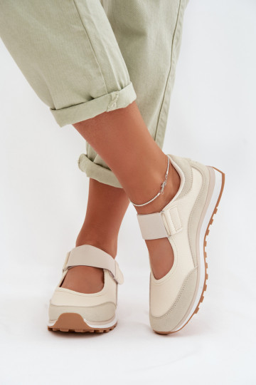 Dames sneakers in sportieve stijl met klittenbandsluitingen in zandkleur Aveliette