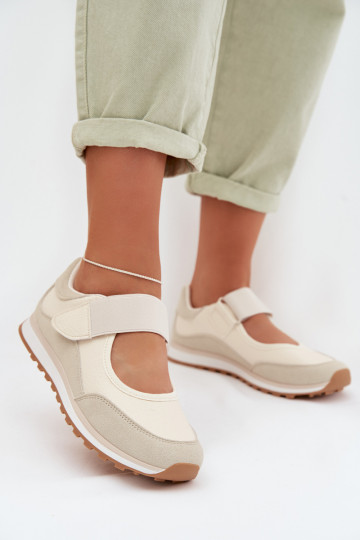 Dames sneakers in sportieve stijl met klittenbandsluitingen in zandkleur Aveliette 2