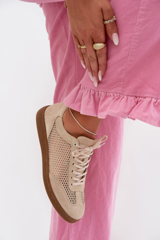 Leer van suède Sneakers model schoenen Dames met rooster Zazoo N1142 beige