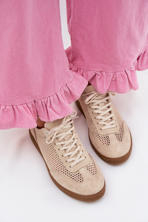 Leer van suède Sneakers model schoenen Dames met rooster Zazoo N1142 beige