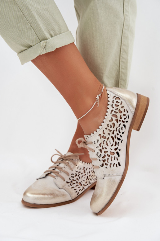 Leer met elementen van opengeInerkt schoenen Dames Zazoo 3195 gouden kleur