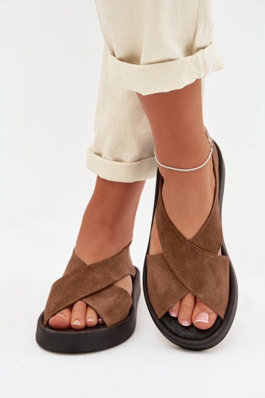 Dames sandalenOpturalnego van suèdeu Zazoo 3196 bruine kleur