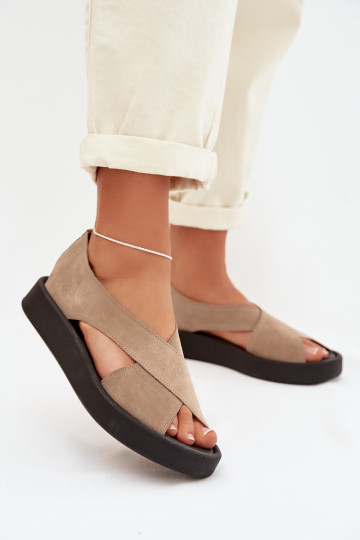 Dames sandalen van natuurlijk suède Zazoo 3196 in zandkleur 2