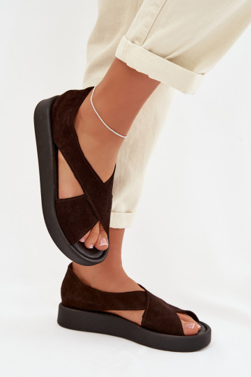 Dames sandalen van natuurlijk suède Zazoo 3196 in chocoladekleur