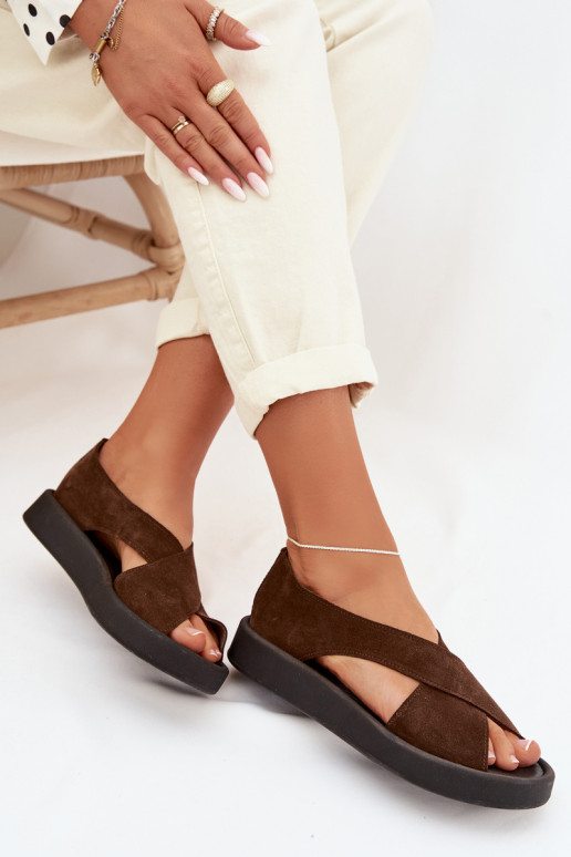 Dames sandalenOpturalnego van suèdeu Zazoo 3196 bruine kleur