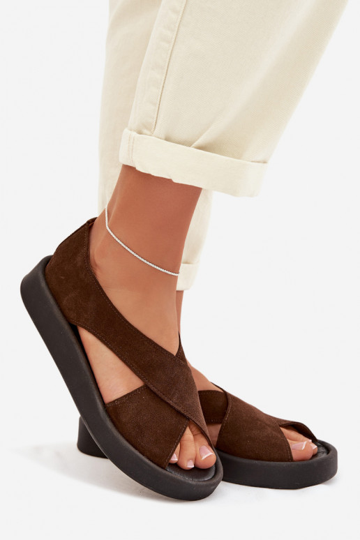 Dames sandalenOpturalnego van suèdeu Zazoo 3196 bruine kleur