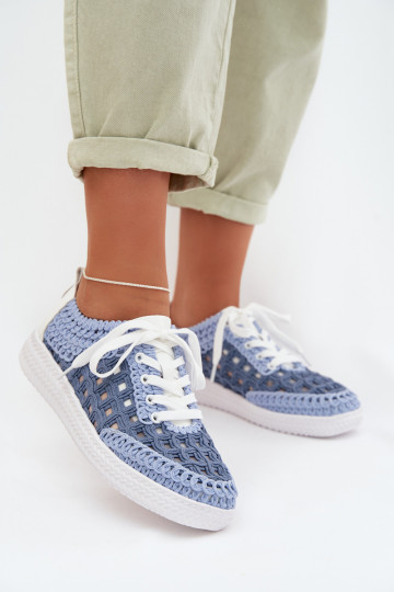 met patronen Leer schoenen Dames D&A GR61-5951 blauIn 2