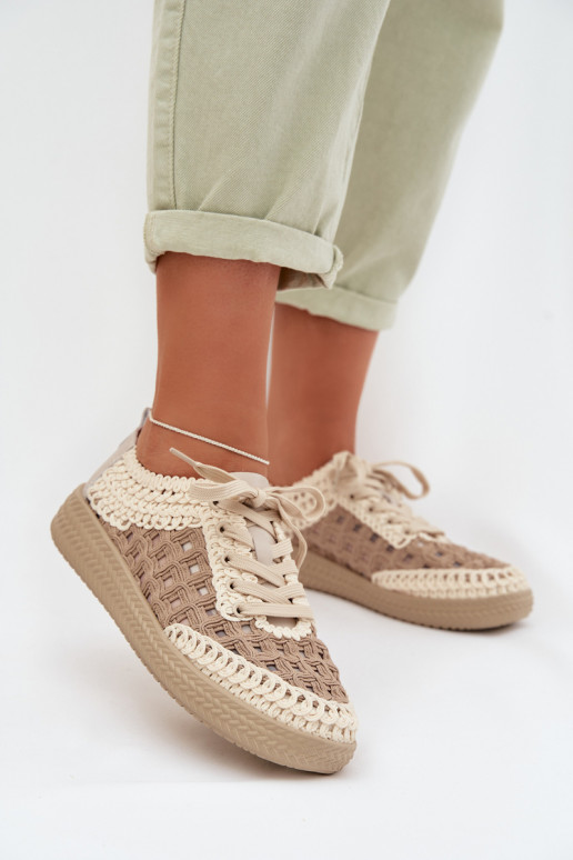 met patronen Leer schoenen Dames D&A GR61-5951 beige