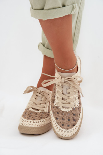 Beige gestreepte dameschoenen van leer D&A GR61-5951 2