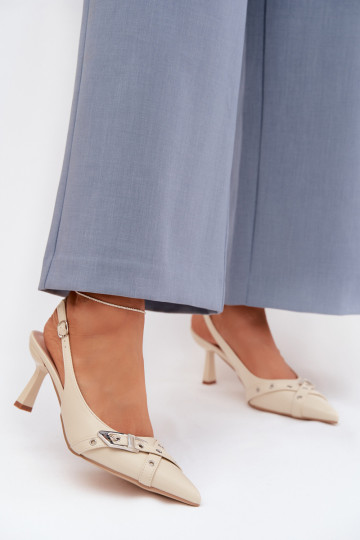 Beige dames-sandalen met dunne hakken en bandjes Parina 2
