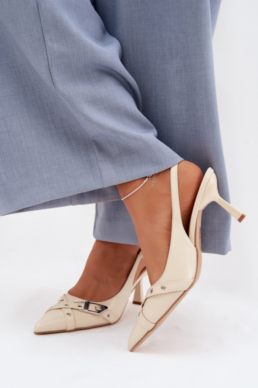 Dames sandalen met dunne hakken Met Strepen I met gespen beige Parina