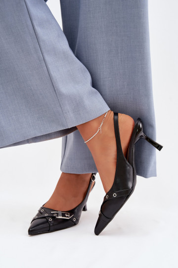 Zwarte dames-sandalen met dunne hakken en bandjes Parina 2
