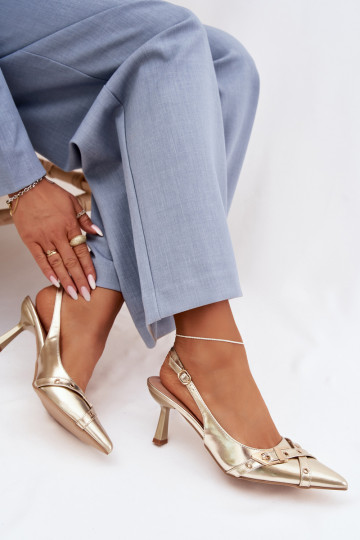 Gouden dames-sandalen met dunne hakken en bandjes Parina