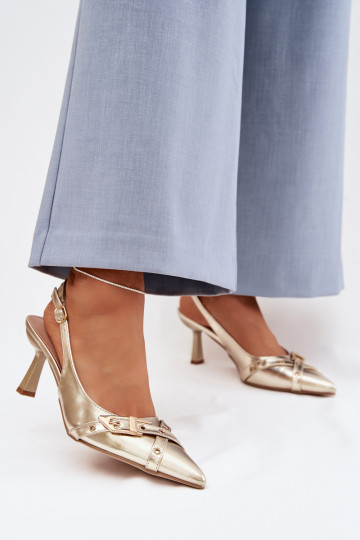 Gouden dames-sandalen met dunne hakken en bandjes Parina 2