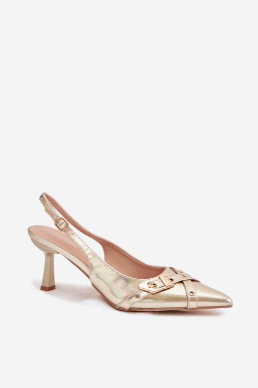Dames sandalen met dunne hakken Met Strepen I met gespen gouden kleur Parina