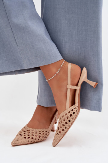 Beige gestreepte dames-sandalen met hakken Selinae