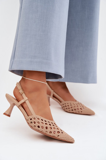 Beige gestreepte dames-sandalen met hakken Selinae 2