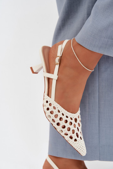 Witte gestreepte dames-sandalen met hakken Selinae
