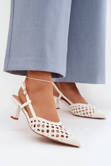 Witte gestreepte dames-sandalen met hakken Selinae 2