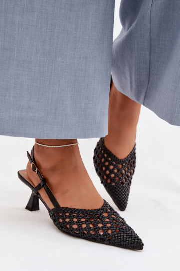 Zwarte gestreepte dames-sandalen met hakken Selinae