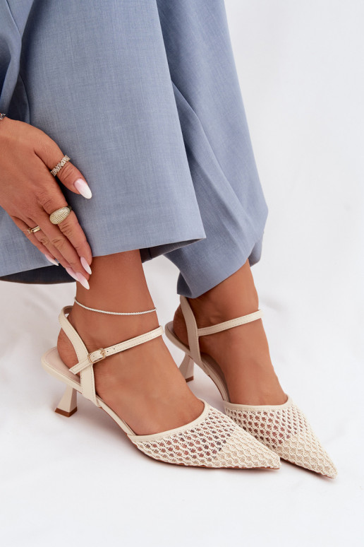 Dames sandalen met hakken met rooster ivoor Brilora