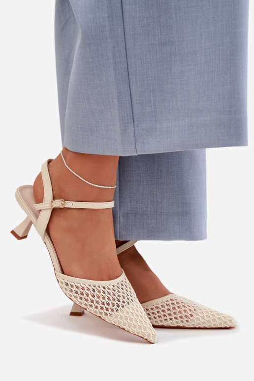 Dames sandalen met hakken met rooster ivoor Brilora