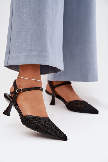 Dames sandalen met hakjes met gaas in zwarte kleur Brilora